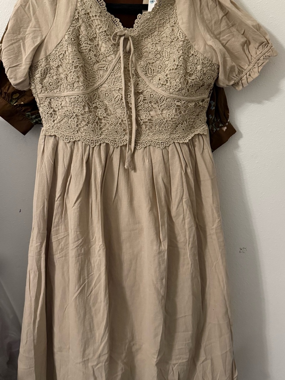 Women’s Lace Bodice Midi Dress in Beige